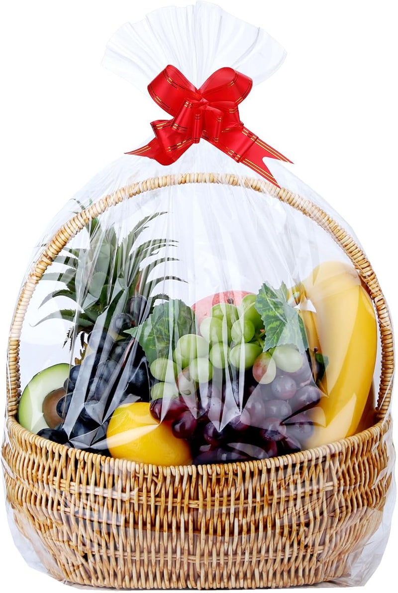 ZIMCEMS 12Pcs 24X30 inch Clear Cellophane Gift Wrap Bags Basket Wrapping Plastic Large Cello Bags for Party Favors Treats Mug with 5" Twist Ties - Image 1